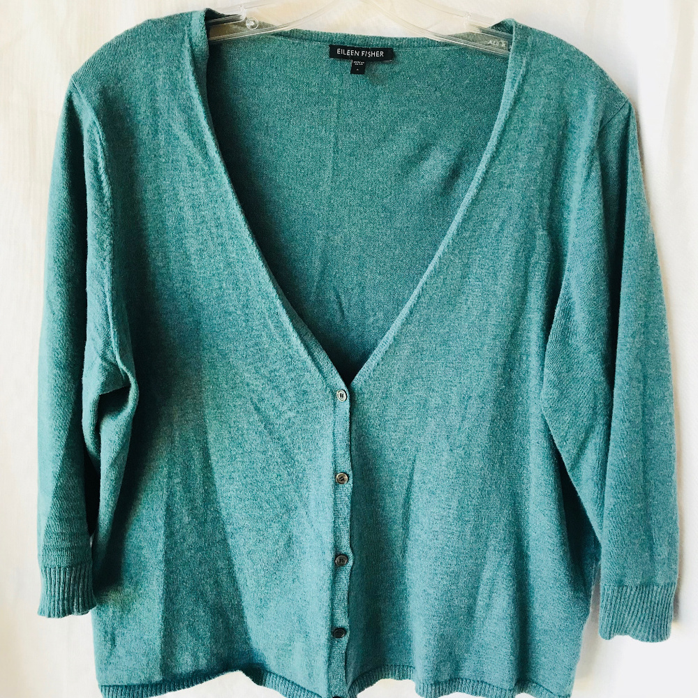 Eileen Fisher Short Teal Cardigan